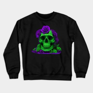 Captivating Halloween Green and Violet Skull Aesthetic Artwork with Urban Stylish Flair Crewneck Sweatshirt